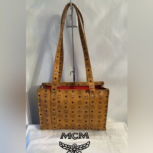 Vintage MCM Visetos Shopper | Extra Large Tote-Comes with red bag inserts, Brown